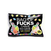 Bag of Fucks tart candies with middle finger graphics.
