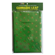 Green tissue paper with a repeating cannabis leaf pattern.