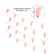Penis-shaped string lights with 20 bulbs on a 14-foot cord.