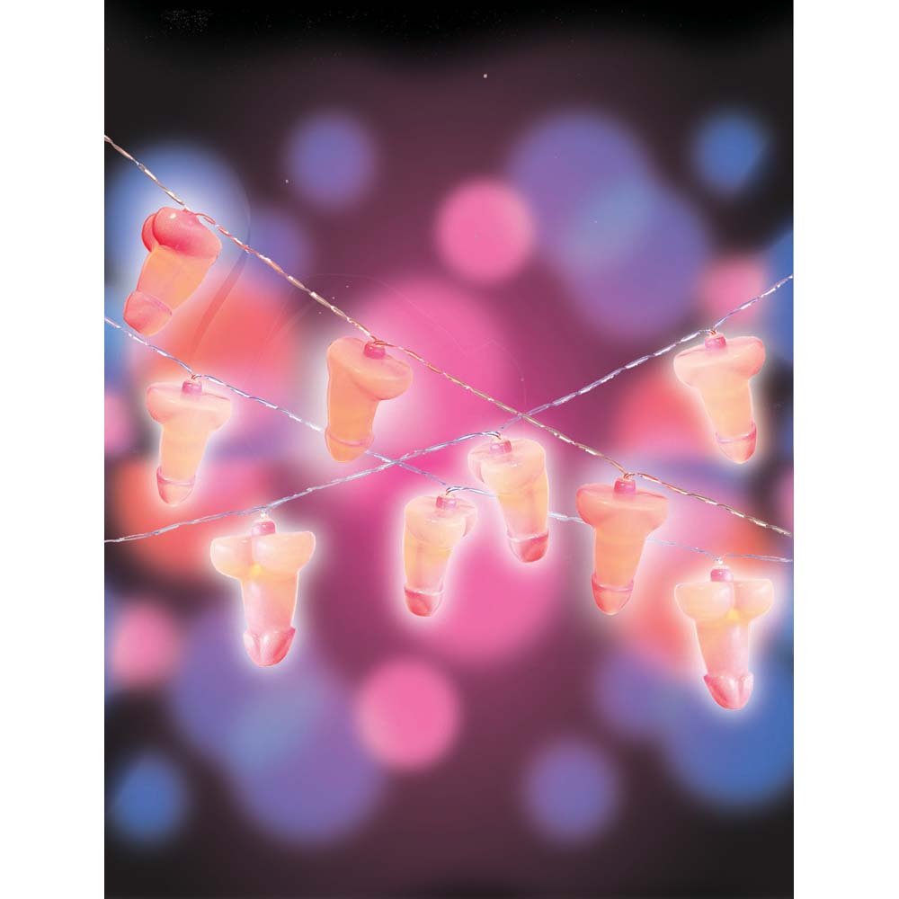 Penis-shaped string lights with 20 battery-operated bulbs.