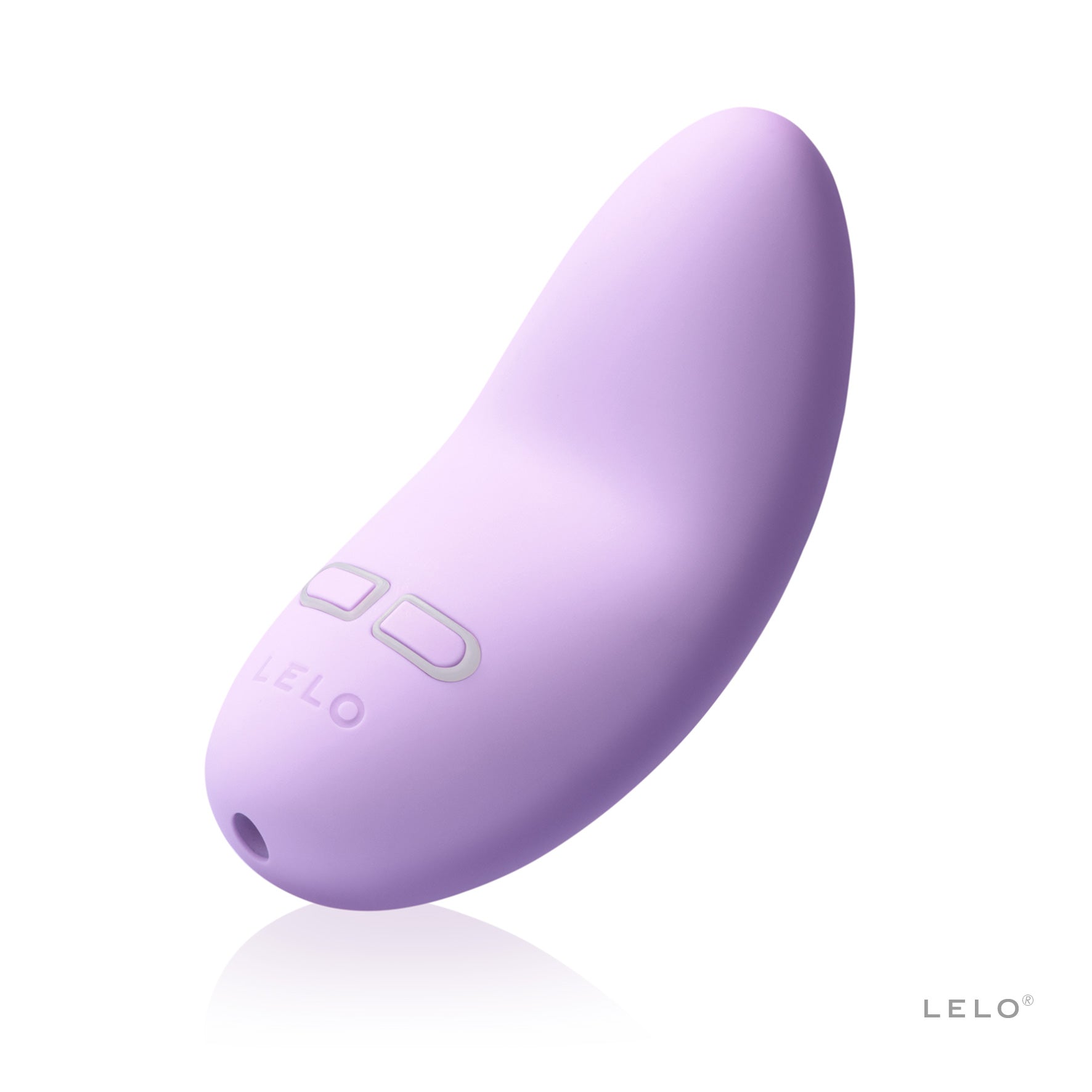 A lavender LELO Lily 2 vibrator with two control buttons and a charging port.