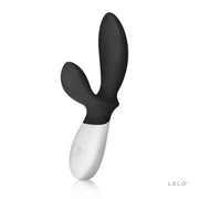 A black and white Lelo Loki Wave prostate massager with dual motors and vibration settings.