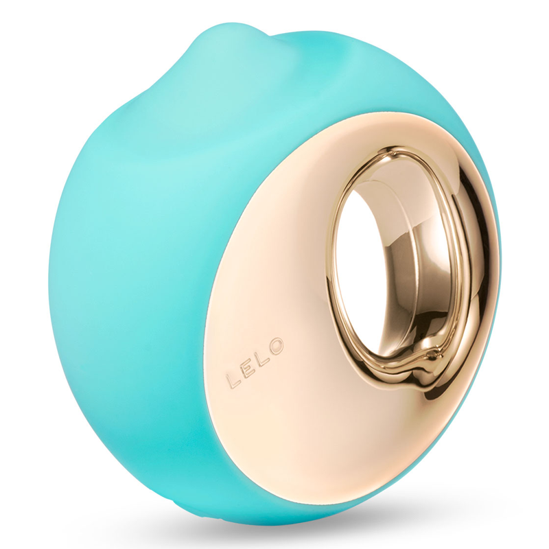 A teal and gold Lelo Ora 3 rotating oral stimulator.