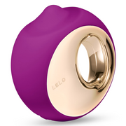 A purple Lelo Ora 3 rotating oral simulator with a gold rim.