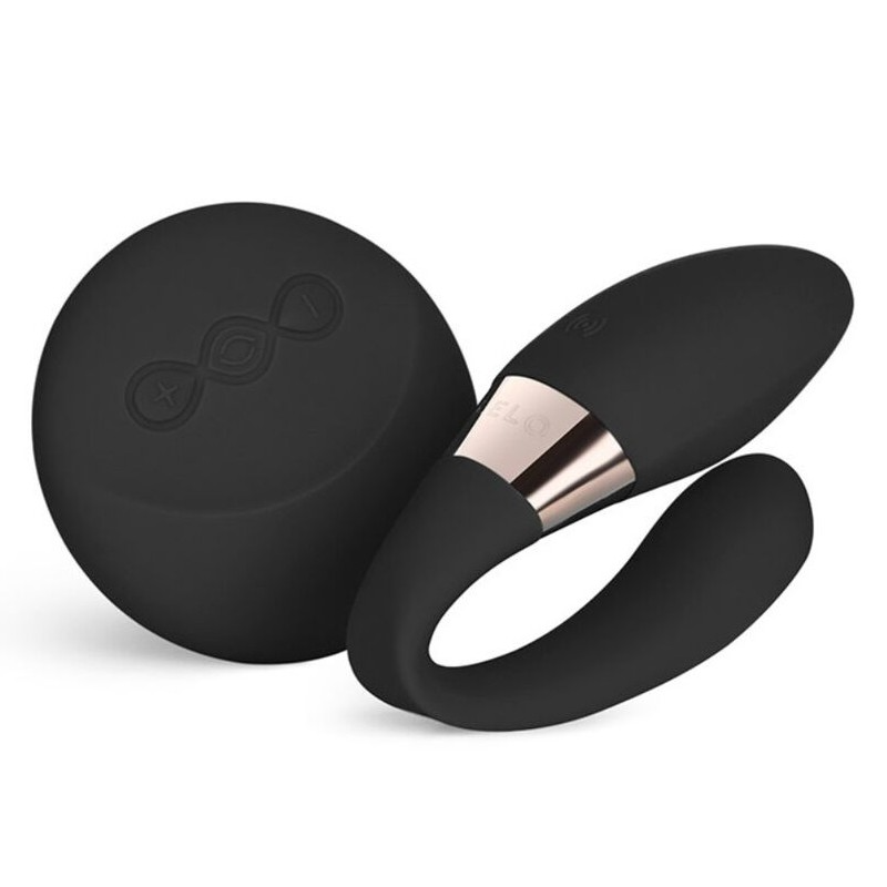 Black Lelo Tiani Duo couples massager with remote control.