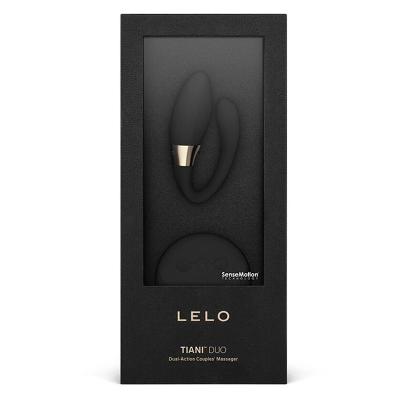 LELO Tiani Duo dual-action couples massager in black with gold accents.