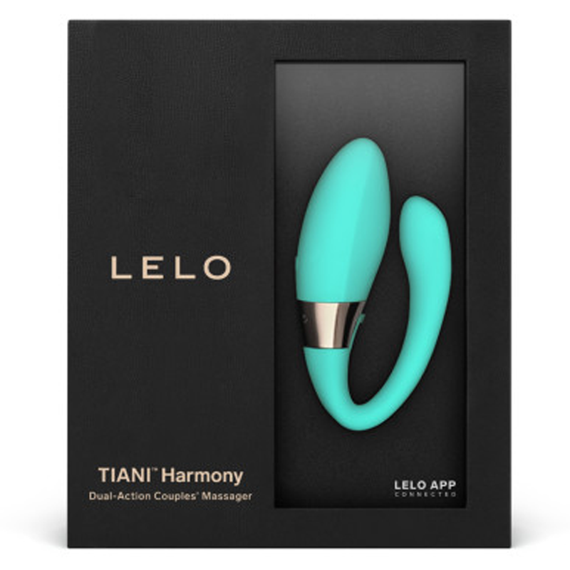 Aqua Lelo Tiani Harmony dual-action couples massager in black packaging.
