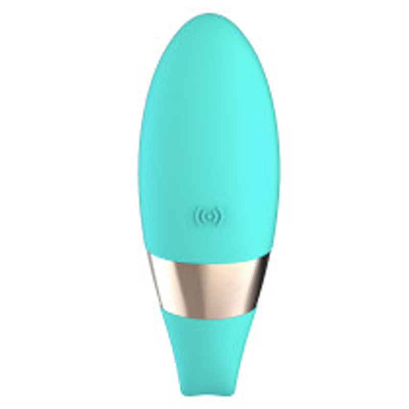 Aqua app-controlled dual vibrating massager with a gold band.