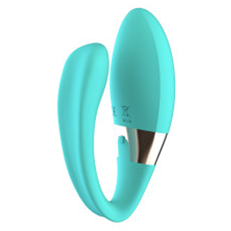 Aqua app-controlled dual vibrating massager with rose gold accents.