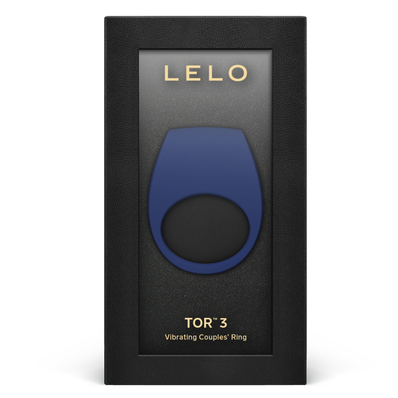 LELO TOR 3 vibrating couples ring in blue and black packaging.