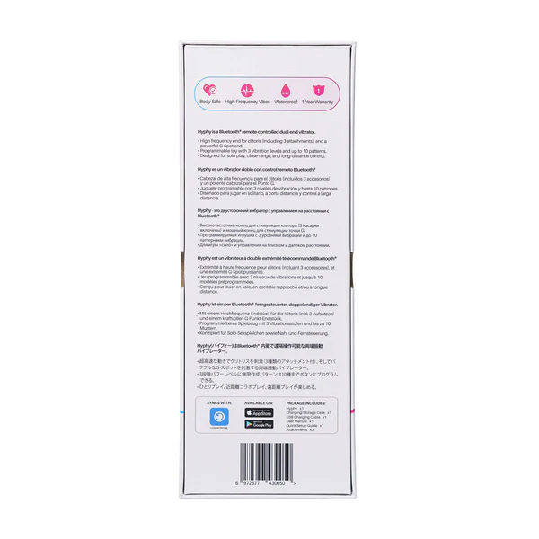 Hyphy purple app-controlled dual end G-spot vibrator.