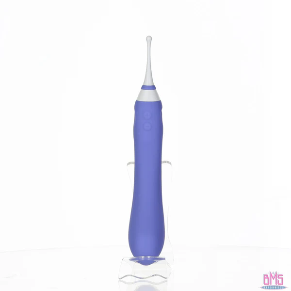 Purple dual-ended vibrator with white tip and buttons.