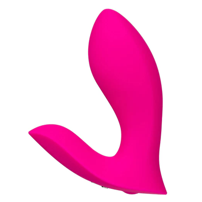 App-controlled dual panty vibrator with G-spot motion in bright pink.