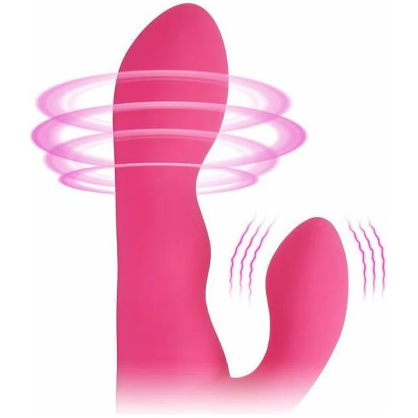 Pink rabbit vibrator with rotating G-spot tip and app control.