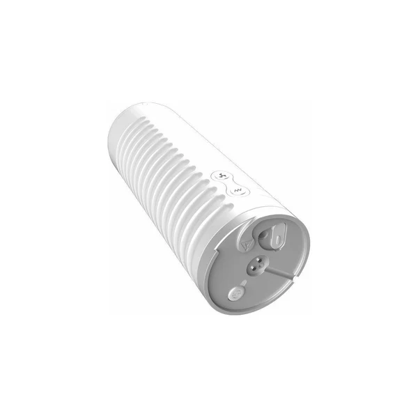 White ribbed male masturbator with buttons and charging port.