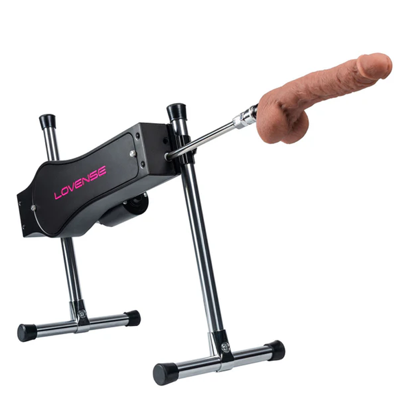 App-controlled sex machine with a dildo attached to a metal stand.
