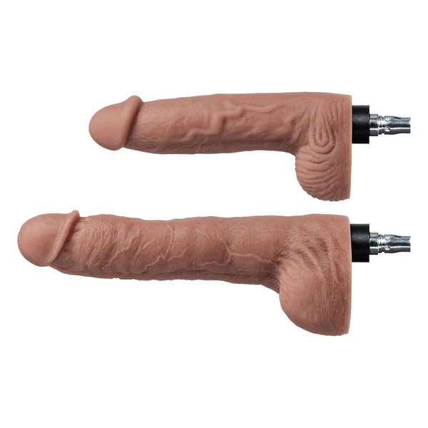 App-controlled double-sided sex machine with two realistic silicone dildos and Vac-U-Lock adapters.