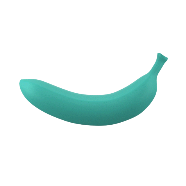 A blue silicone banana vibrator with 7 vibration modes.