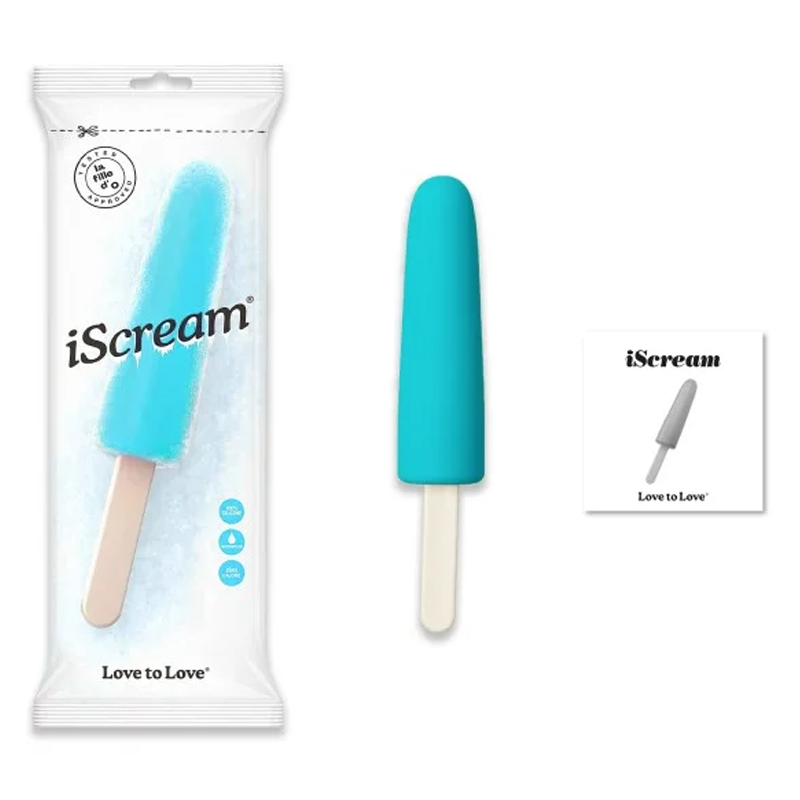 Blue Lagoon Silicone Ice Cream Dildo with a wooden stick.