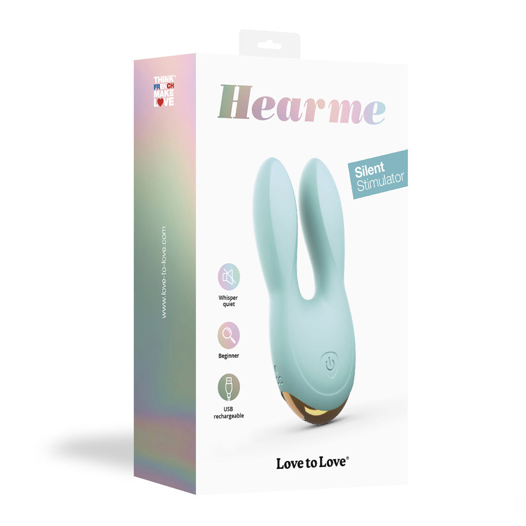 Mint Hear Me dual motor silicone clitoral vibrator with bunny ears.