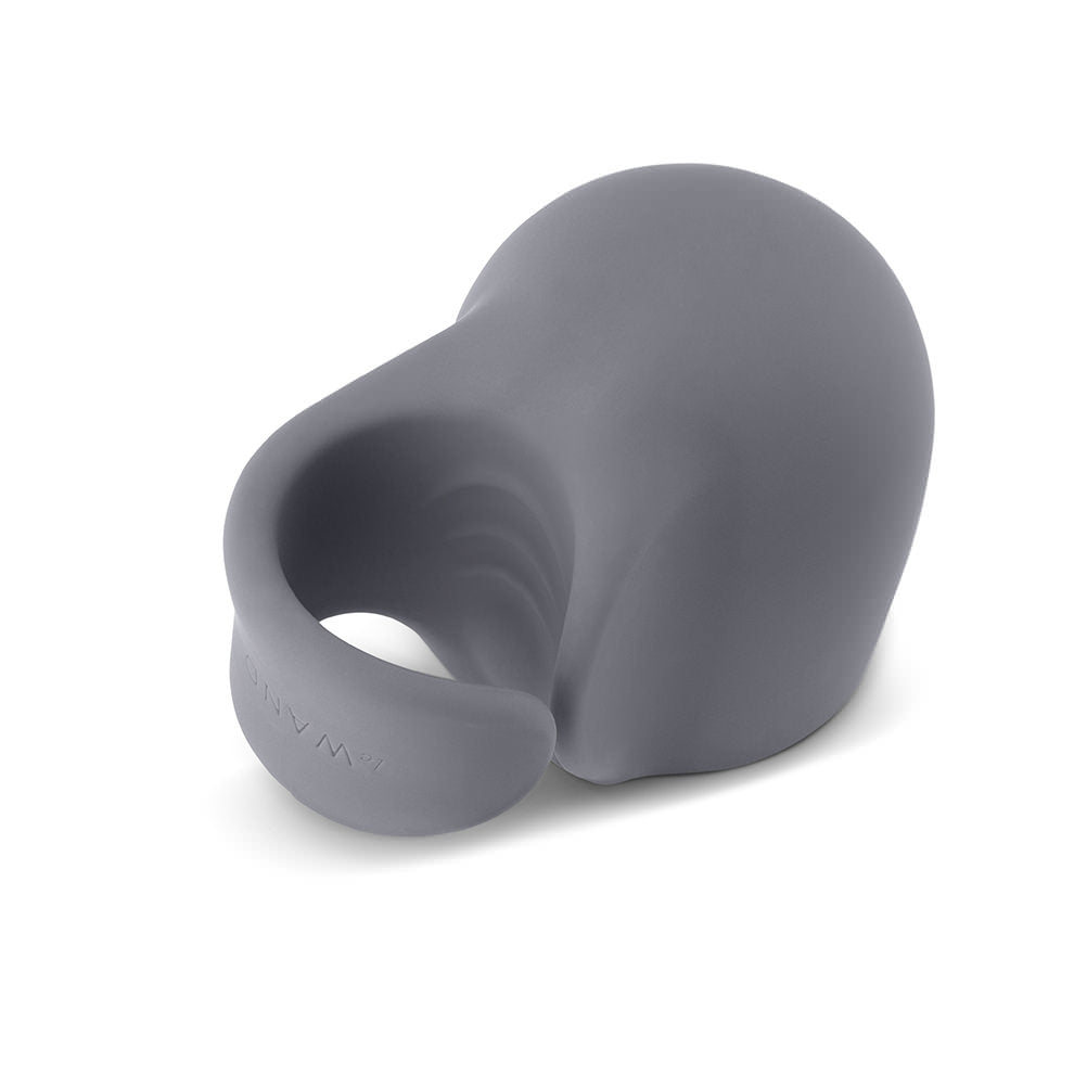 Gray silicone loop wand attachment and cock ring.