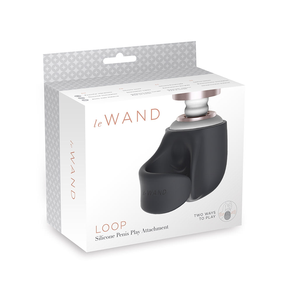 A dark grey silicone loop attachment for a wand, designed as a cock ring.