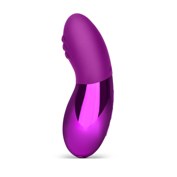 A purple rechargeable mini vibrator with a curved shape.