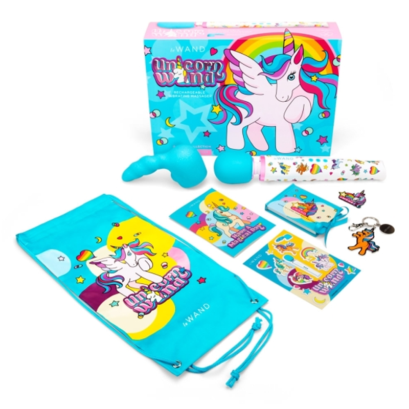 Unicorn Wand rechargeable silicone massager set with accessories.