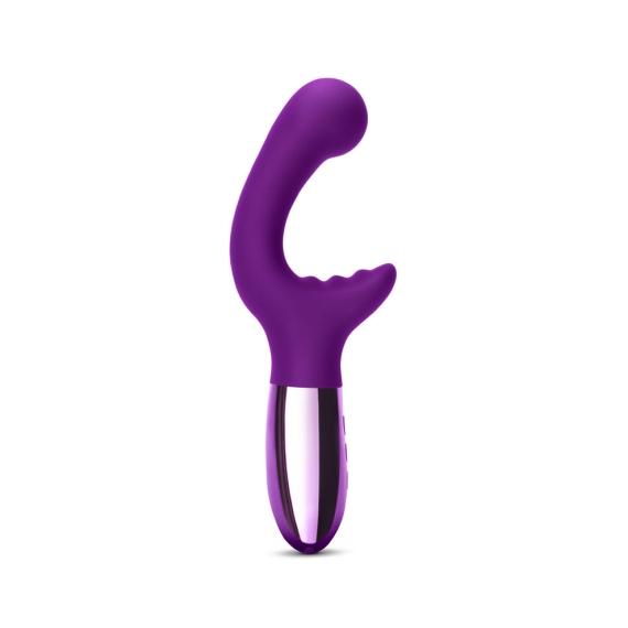 A purple G-spot vibrator with a curved head and silver base.