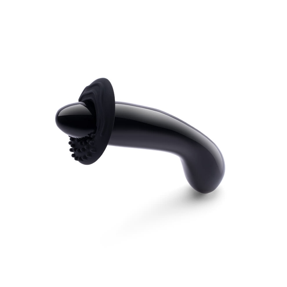 Black obsidian G-spot wand with textured silicone sleeve.
