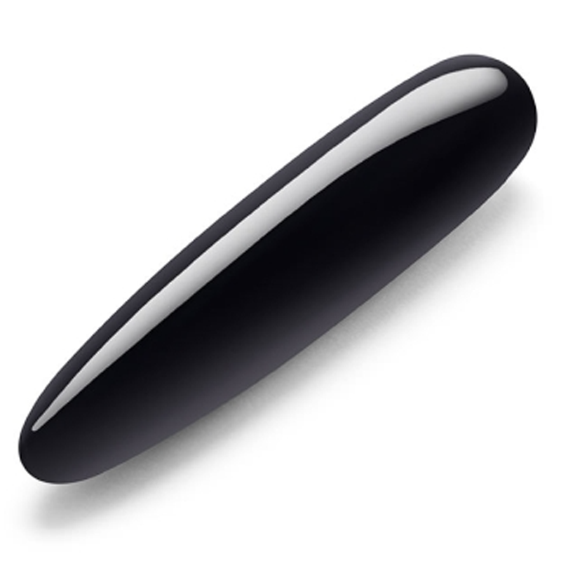 Black obsidian crystal slim wand massager with a polished finish.