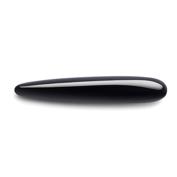 Black obsidian crystal slim wand massager with a pointed tip.