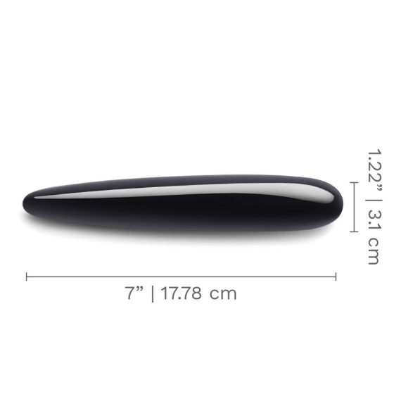 Black obsidian crystal slim wand massager, 7 inches long and 1.22 inches wide.