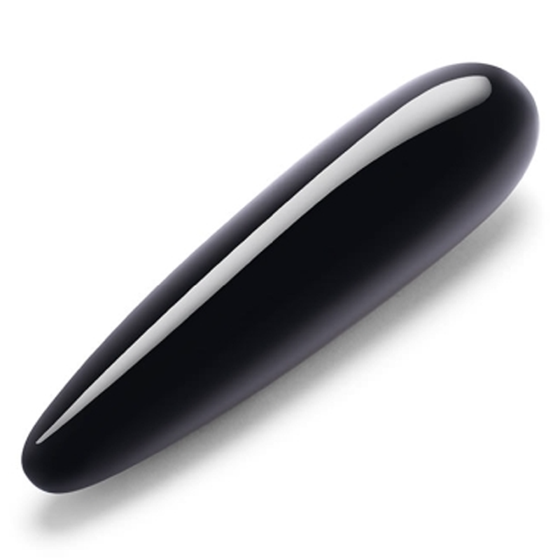 A smooth, black obsidian crystal wand with a tapered tip.