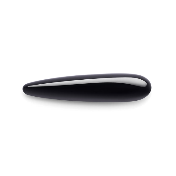 Black obsidian crystal wand with a smooth, tapered shape.