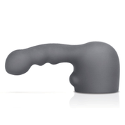 A grey silicone wand attachment with a textured tip and curved handle.
