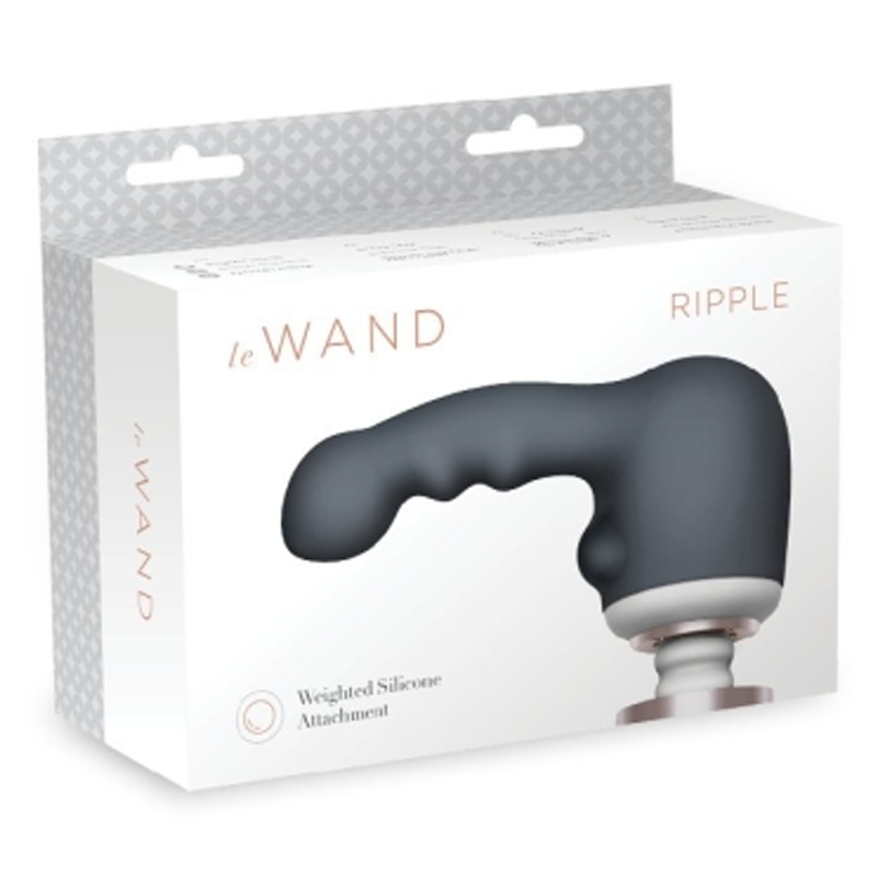 A dark gray Le Wand Ripple silicone attachment with a weighted base.