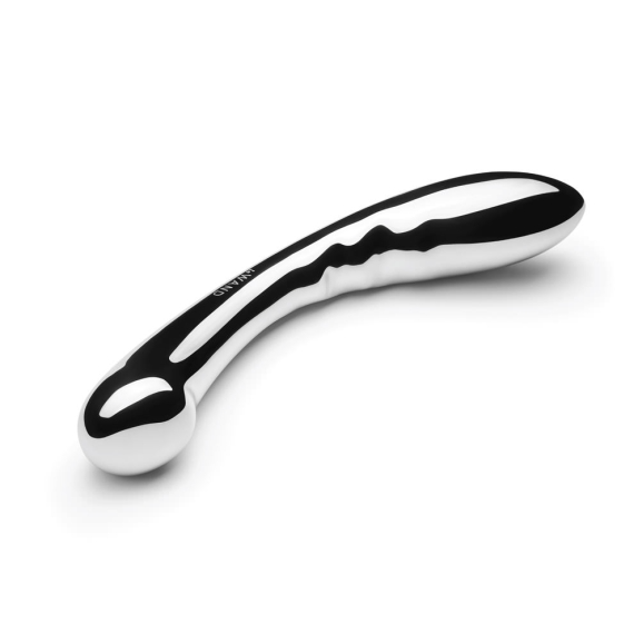 Arch stainless steel G-spot wand with a bulbous end and a flattened tip.