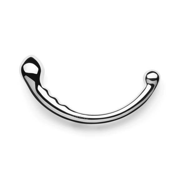 Curved stainless steel wand with a bulbous end and a rippled section.