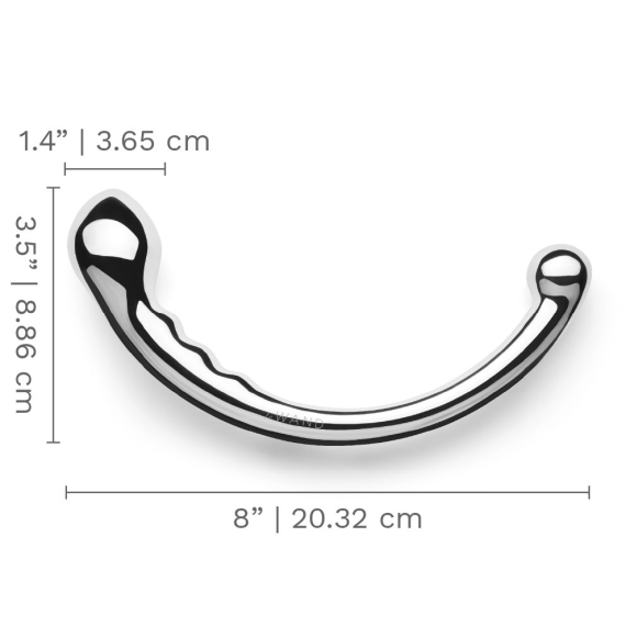 Curved stainless steel wand with bulbous ends and textured grip.