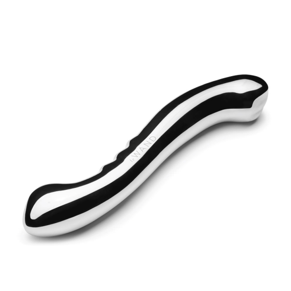 A curved, weighted stainless steel wand with black stripes.