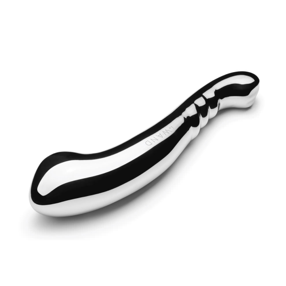A sleek, weighted stainless steel wand with a curved handle.