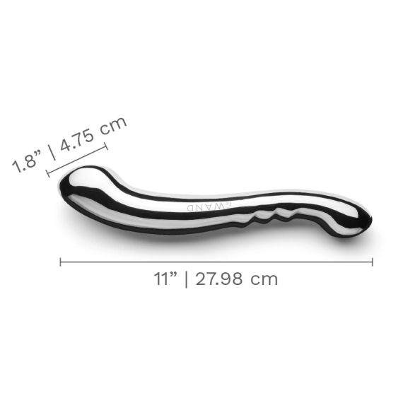 A polished stainless steel body wand with curved ends and textured grip.
