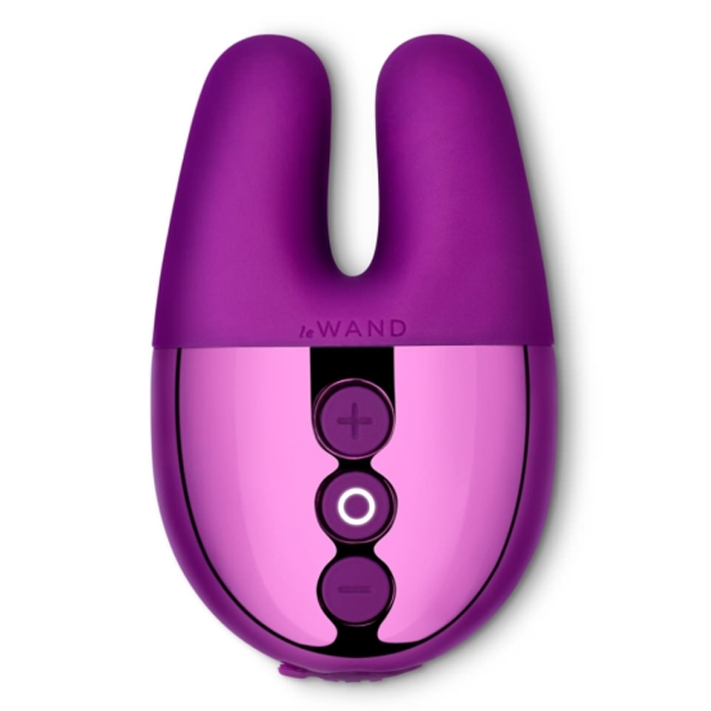 A purple Le Wand Double Vibe vibrator with three control buttons.
