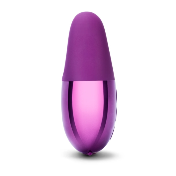A purple and pink vibrator with a rounded top and metallic bottom.