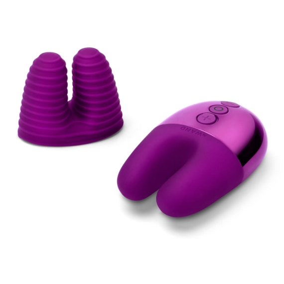 Purple rechargeable rabbit vibrator with textured sleeve and control buttons.
