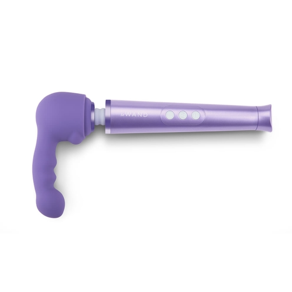 Purple wand attachment with textured waves and a weighted head.