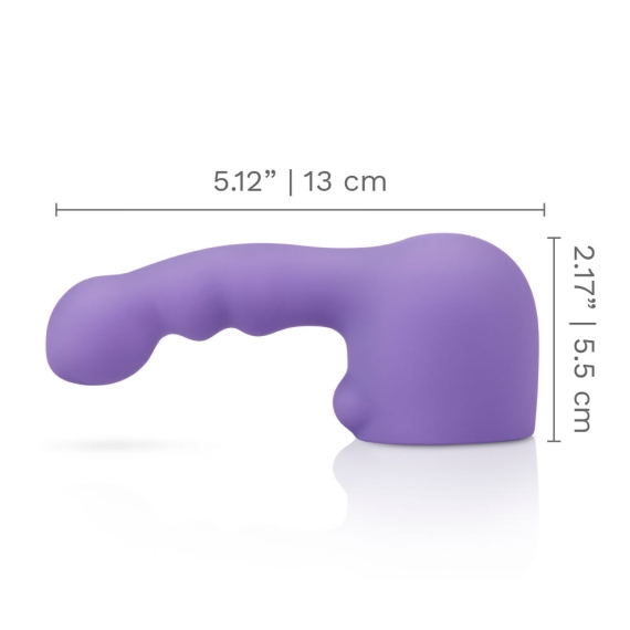 Purple silicone wand attachment with textured waves and a weighted head.