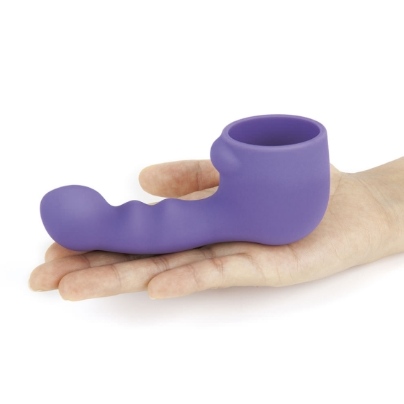 Purple silicone wand attachment with textured bumps and a weighted head.