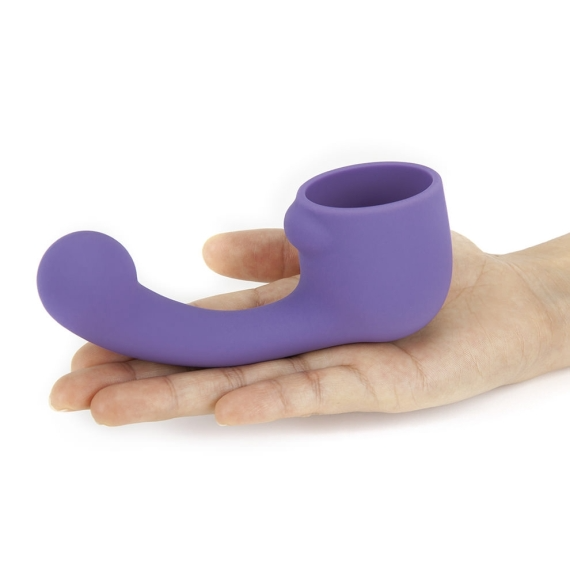 Purple silicone wand attachment with a curved tip and a flared opening.